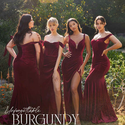 Cinderella Divine CD235 Long Velvet Gathered Fitted Dress
