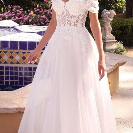 Cinderella Divine CD961W Long Lace Off the Shoulder Bridal Gown