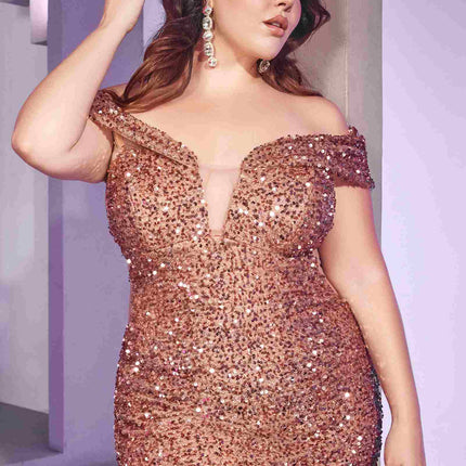 Cinderella Divine CD975 Long Off The Shoulder Sequin Mermaid Gown