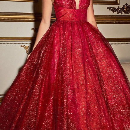 Ladivine CD996T Glitter Flocked Tea Length Dress with Side Pockets