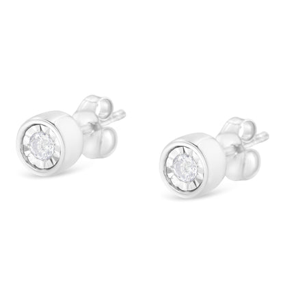.925 Sterling Silver 1/5 Cttw Round Brilliant-Cut Near Colorless Diamond Miracle-Set Bezel Barrel Style Stud Earrings (I-J Color, I2-I3 Clarity)