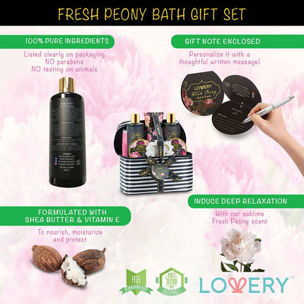 Home Spa Gift Basket, Bath & Body Set - Fresh Peony in Bag