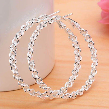 Chain Style Hoop Earrings in 18K White Gold