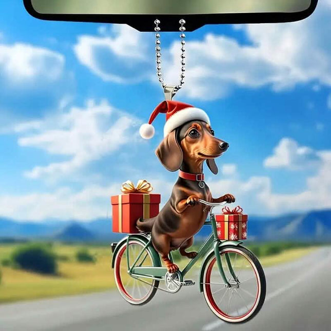 Charming Dachshund on Vintage Bike 2D Acrylic Car Ornament for Festive Decor