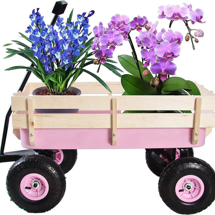 Children Outdoor Wagon All Terrain Pulling with Wood Railing Air Tires
