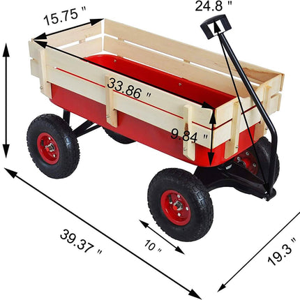 Children Outdoor Wagon All Terrain Pulling with Wood Railing Air Tires