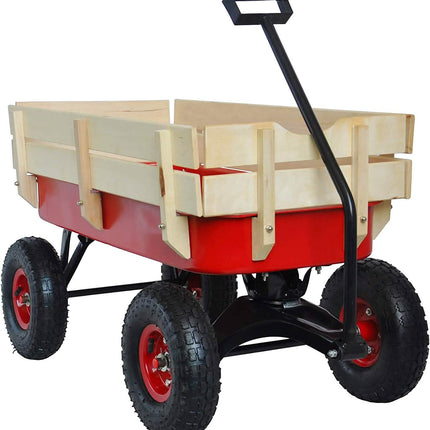 Children Outdoor Wagon All Terrain Pulling with Wood Railing Air Tires