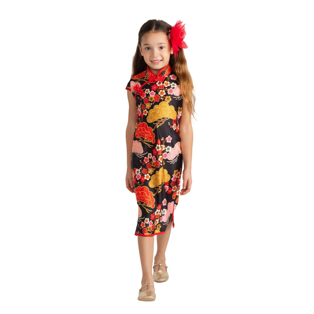 Girls Traditional Chinese Dress Costume – Floral Qipao Style Outfit with Hair Accessory