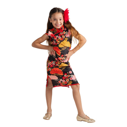 Girls Traditional Chinese Dress Costume – Floral Qipao Style Outfit with Hair Accessory