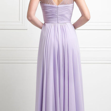 CLEARANCE - Ladivine CJ214 Long Chiffon Dress V-Neck Pleated Bodice (Size 4)