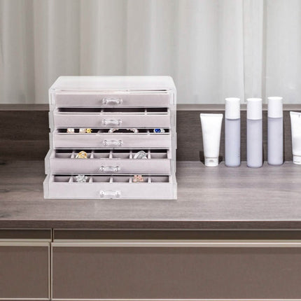 Clear Acrylic Jewelry Box Organizer with 5 Stackable Drawers