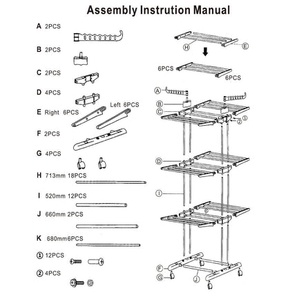 Clothes Drying Rack Rolling Collapsible Laundry Dryer Hanger Stand Rail