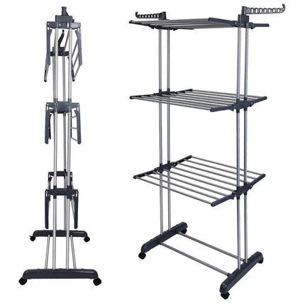 Clothes Drying Rack Rolling Collapsible Laundry Dryer Hanger Stand Rail