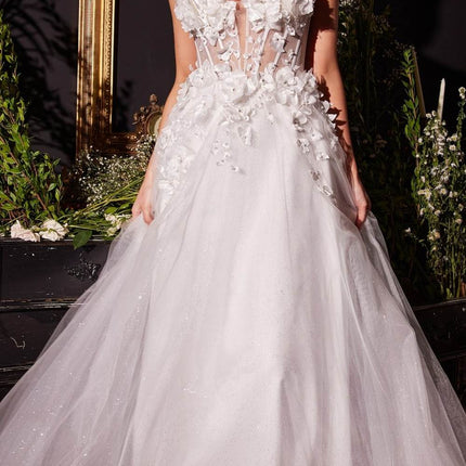 Ladivine CM321W Floor Length Floral Applique A-Line Tulle Bridal Gown