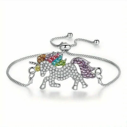 Colorful Cartoon-Themed Unicorn Earrings, Necklace, Ring & Bracelet Jewelry Set
