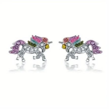 Colorful Cartoon-Themed Unicorn Earrings, Necklace, Ring & Bracelet Jewelry Set