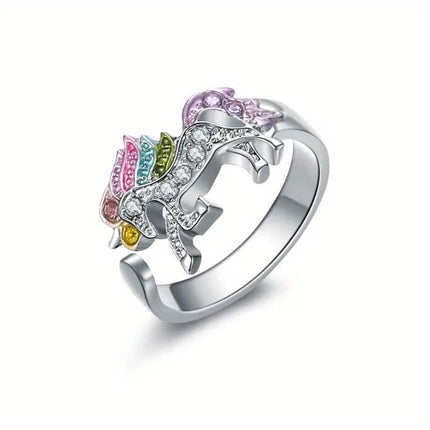 Colorful Cartoon-Themed Unicorn Earrings, Necklace, Ring & Bracelet Jewelry Set
