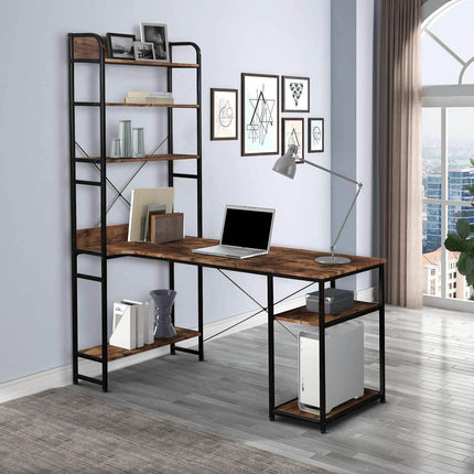 Computer Desk with 4 Tier Storage Shelves Large L-Shaped
