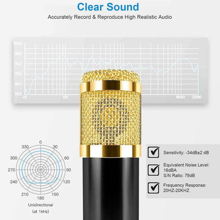 Condenser Microphone Bundle Shock Mount with Adjustable Boom Arm Sound Card