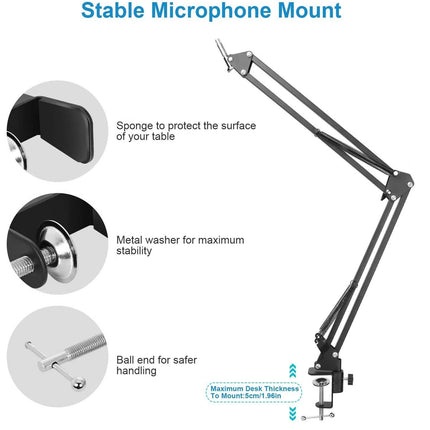 Condenser Microphone Bundle Shock Mount with Adjustable Boom Arm Sound Card