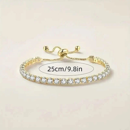 Copper Base with Plated Finish Synthetic Cubic Zirconia Inlay Adjustable Tennis Bracelet for Women