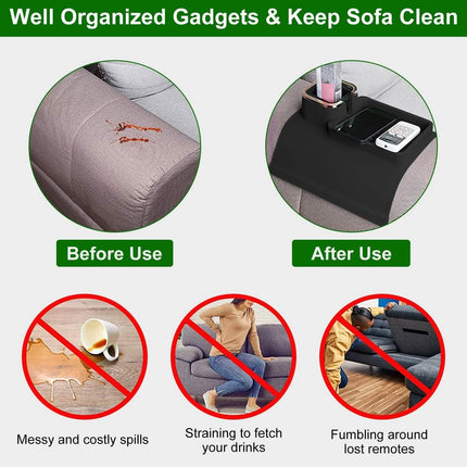 Couch Arm Cup Holder Tray Anti-spill Anti-slip Silicone Armrest Remote Snack Organizer