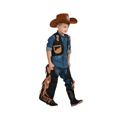 Kids Cowboy Costume – Western Vest & Chaps Outfit with Fringe | Wild West Halloween Dress Up