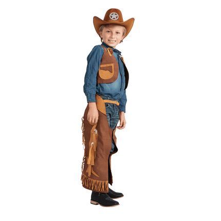 Kids Cowboy Costume – Western Vest & Chaps Outfit with Fringe | Wild West Halloween Dress Up