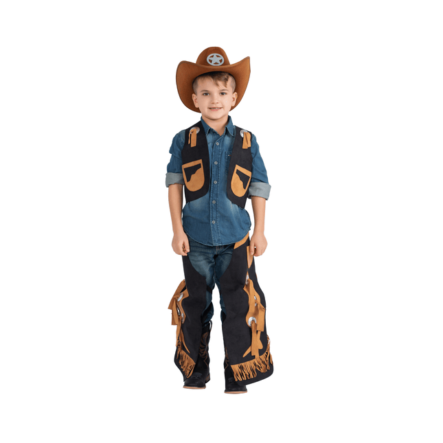 Kids Cowboy Costume – Western Vest & Chaps Outfit with Fringe | Wild West Halloween Dress Up