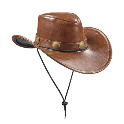 Adult Faux Leather Cowboy Hat – Western Costume Hat for Men & Women Classic Cowboy/Cowgirl Style