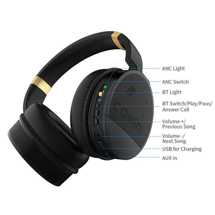 COWIN E8 Active Noise Cancelling Bluetooth Wireless Headphones Black & Gold (Refurbished)