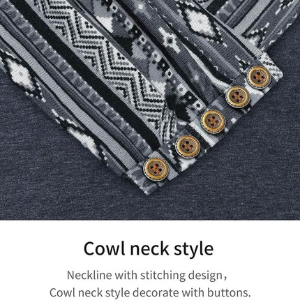 Cowl Neck Long Sleeve Patchwork Top