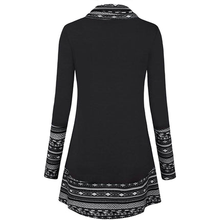 Cowl Neck Long Sleeve Patchwork Top