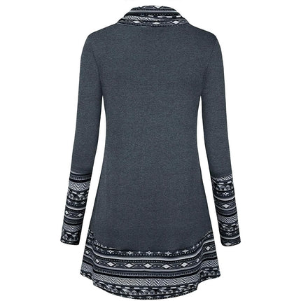 Cowl Neck Long Sleeve Patchwork Top