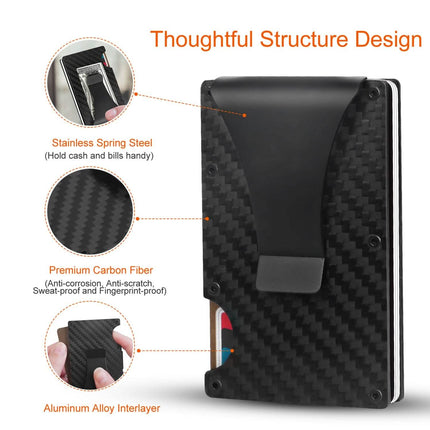 Credit Card Holder with Cash Clip Carbon Fiber RFID Blocking Scan for Men