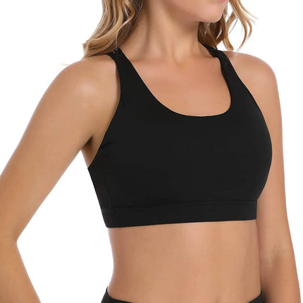 Criss-Cross Back Padded Strappy Sports Bras Medium Support Yoga Bra with Removable Cups