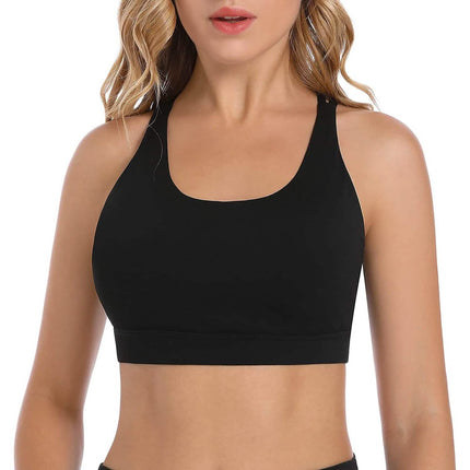 Criss-Cross Back Padded Strappy Sports Bras Medium Support Yoga Bra with Removable Cups