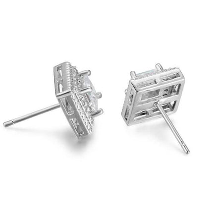 Cubic Zirconia Princess Cable Halo Stud Earrings