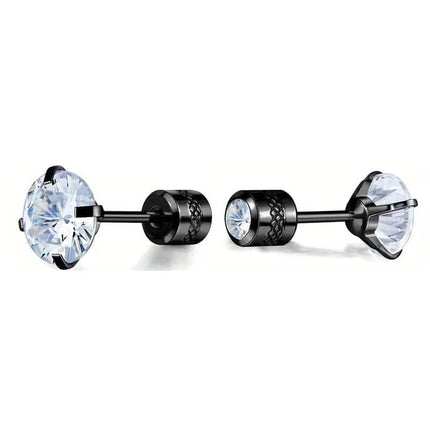 Cubic Zirconia Screw Back Stainless Steel Stud Earrings