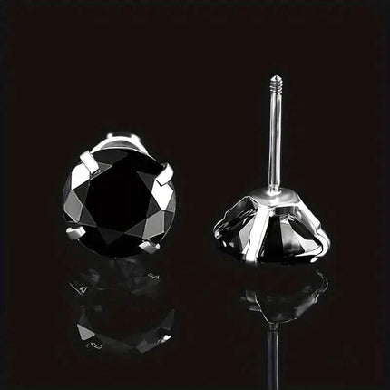 Cubic Zirconia Screw Back Stainless Steel Stud Earrings