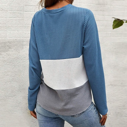 Cut And Sew Panel Knot Hem Waffle Knit Tee