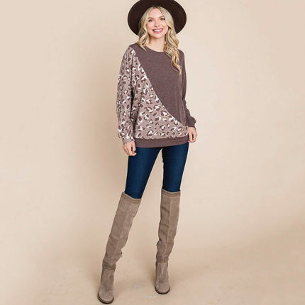 Cute Animal French Terry Brush Contrast Print Pullover with Cuff Detail