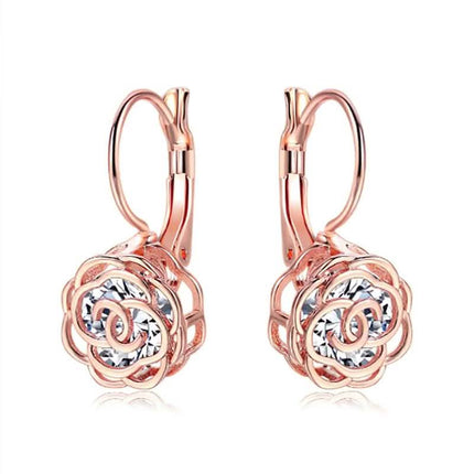 Cystal Leverback Floral Earrings In Gold
