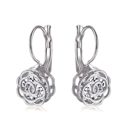 Cystal Leverback Floral Earrings In Gold