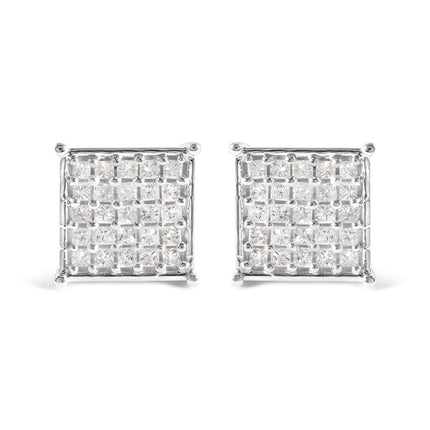 10K White Gold 3/4 Cttw Princess Diamond Composite Stud Earrings (I-J Color, I1-I2 Clarity)