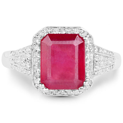 4.55 Carat Glass Filled Ruby and White Topaz .925 Sterling Silver Ring