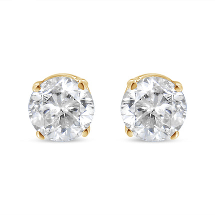 AGS Certified 14K Yellow Gold 1/2 Cttw 4 Prong Set Brilliant Round-Cut Solitaire Diamond Push Back Stud Earrings (O-P, Color, SI2-I1 Clarity)