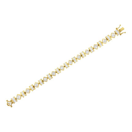 14K Yellow Gold 7.50 Cttw Princess and Baguette Diamond Geometric Link Bracelet