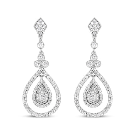 18K White Gold 1 1/4 Cttw Round Diamond Openwork Teardrop-Shaped Dangle Earrings (F-G Color, VS1-VS2 Clarity)