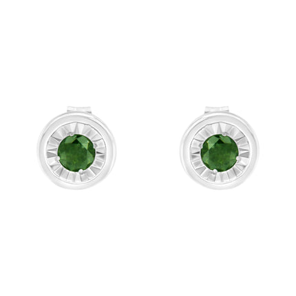 .925 Sterling Silver 1/4 Cttw Round Brilliant-Cut Green Diamond Miracle-Set Stud Earrings (Fancy Color-Enhanced, I1-I2 Clarity)